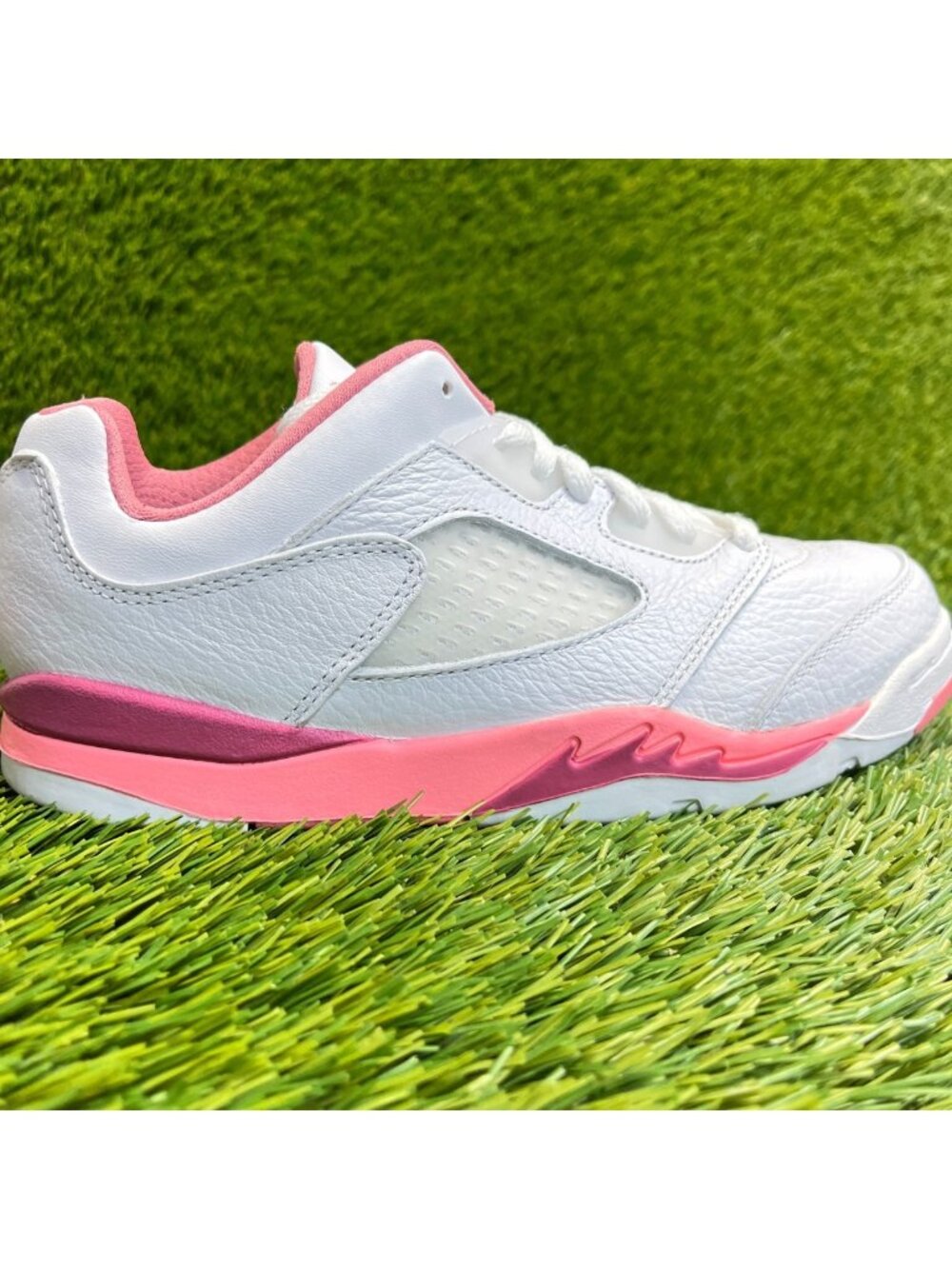 Nike Air Jordan 5 Retro Girls Size 3Y White Pink Athletic Leather Shoes Sneakers